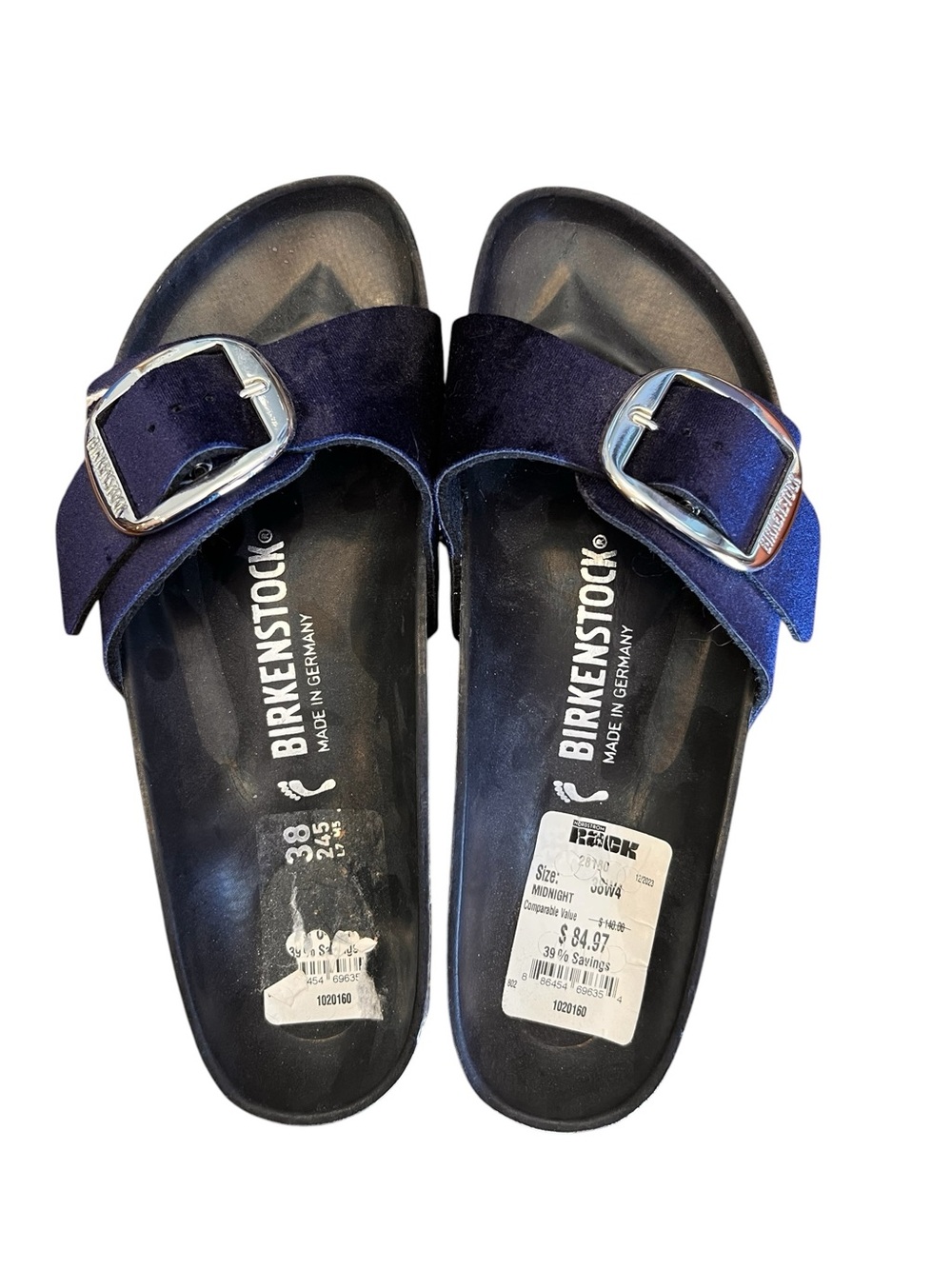 Birkenstock Madrid Big Buckle Velvet Midnight Sandals Blue Sz 38, US 7 - 7 1/2” - Picture 3 of 16